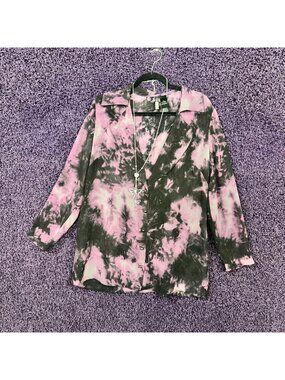 Whimsigoth Purple & Black Tiedye Semi-sheer Button Up size L